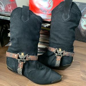 Vintage black harness Cowboy Boots